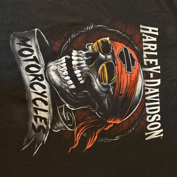 Harley-Davidson Biker Skull T-Shirt Gildan Black Oconomowoc Wisconsin USA‎ 3XL - Picture 8 of 12